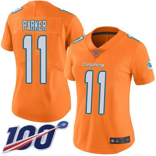 Nike Miami Dolphins 11 DeVante Parker Orange Women Stitched NFL Limited Rush 100th Season Jersey